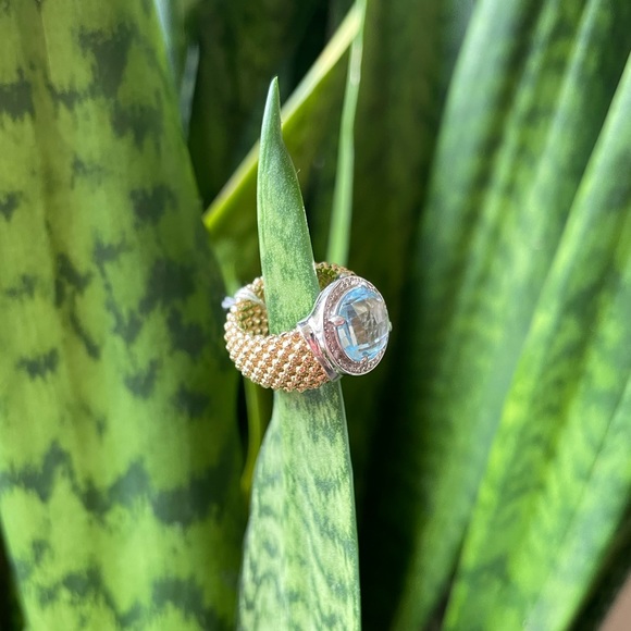 Aquamarine/Diamond S925 Italy gold tone ring - Picture 6 of 15